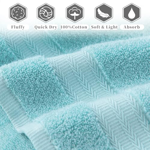 VOOVA & MOVAS Aqua Green Hand Towels 2 Pack, 100% Cotton, 13x29 in | Lightweight Fluffy, Absorbent & Quick Dry, Fade Resistant, Built-in Hanging Loop, Gentle on Skin - color: Aqua
