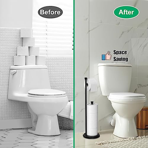 Toilet Paper Holder Free Standing, Black Toilet Paper Holder, Bathroom Storage for 5 Mega Rolls, 27.6”H - color: C-matte Black