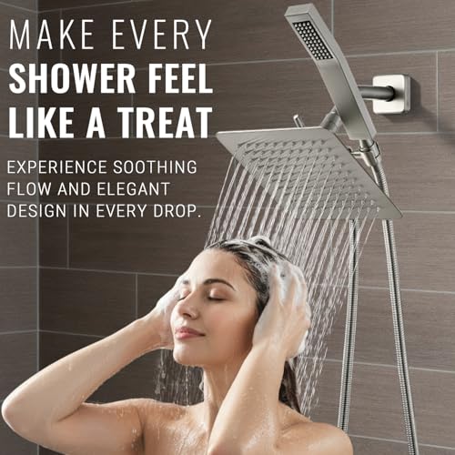 G-Promise Rain Shower Head and Handle Set for Modern Bathroom Upgrade | All Metal, Built to Last, Including the Required Accessories, Modern Upgrade, Extra Flexible Long Lose - color: Brushed Nickel