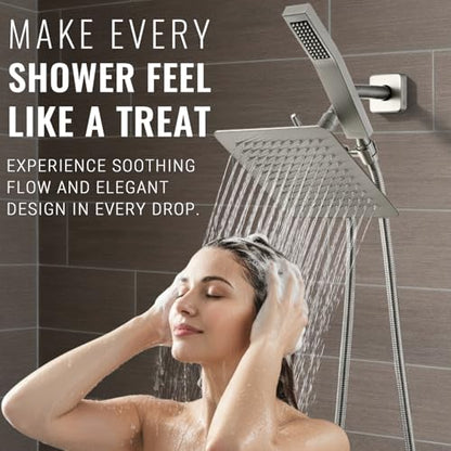 G-Promise Rain Shower Head and Handle Set for Modern Bathroom Upgrade | All Metal, Built to Last, Including the Required Accessories, Modern Upgrade, Extra Flexible Long Lose - color: Brushed Nickel