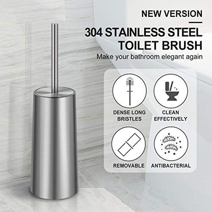 Toilet Brush and Holder, 2 Pack Toilet Brush with 304 Stainless Steel Long Handle, Toilet Bowl Brush for Bathroom Toilet-Ergonomic, Elegant,Durable (Silver) - color: Silver