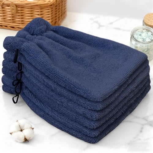VOOVA & MOVAS Shower Gloves,Navy 6.3x8.3 in,European Style with Loop | 100% Cotton, 6 Pack, Solid Navy, Soft & Absorbent, No Fade, Ice Pack Pocket, Quick Dry, for Shower & Gym - color: Navy, size: 6PC Bath Mitts