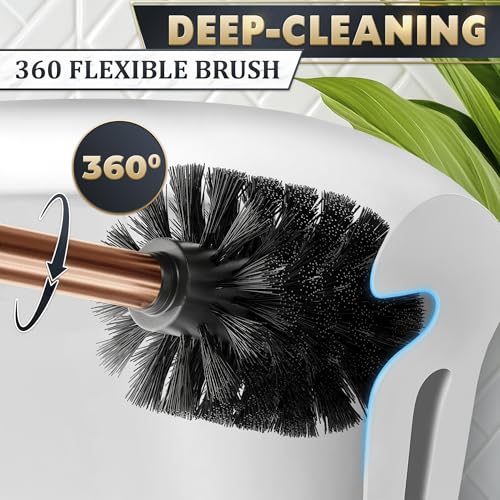 Bronze Toilet Brush and Holder Set for Modern Bathrooms (Bronze) | Toilet Bowl Brush and Holder, Removable Inner Bowl, Dense Bristles, Long Handle, Scratch Resistant, Detachable Long Handle - color: Bronze