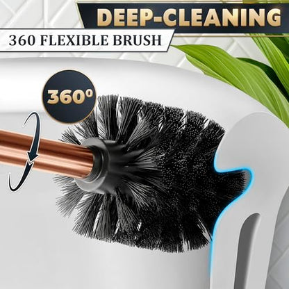 Bronze Toilet Brush and Holder Set for Modern Bathrooms (Bronze) | Toilet Bowl Brush and Holder, Removable Inner Bowl, Dense Bristles, Long Handle, Scratch Resistant, Detachable Long Handle - color: Bronze
