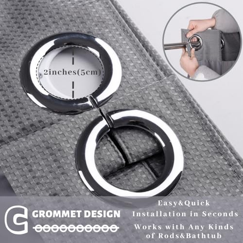 Extra Long 71x79 Gray Waffle Fabric Hook Free Shower Curtain with Removable Polyester Liner–Heavy Weight - color: Grey, size: 71"W x 79"L (Pack of 1)