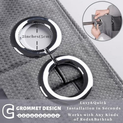 Extra Long 71x79 Gray Waffle Fabric Hook Free Shower Curtain with Removable Polyester Liner–Heavy Weight - color: Grey, size: 71"W x 79"L (Pack of 1)