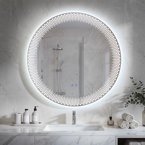 23.62" Round LED Bathroom Mirror with Anti-Fog & Touch Switch - Wall-Mounted Makeup Vanity Mirror, No Drilling Required, Smart Display (23.62") - size: 23.6"L x 23.6"W