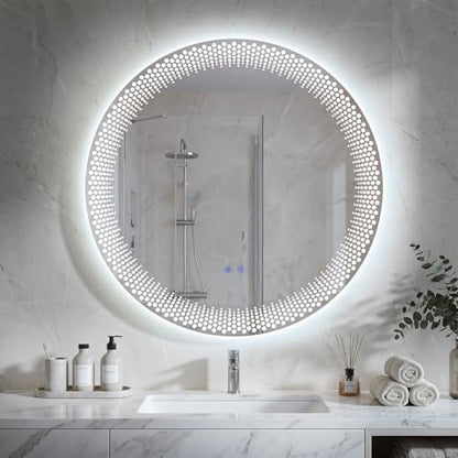 23.62" Round LED Bathroom Mirror with Anti-Fog & Touch Switch - Wall-Mounted Makeup Vanity Mirror, No Drilling Required, Smart Display (23.62") - size: 23.6"L x 23.6"W