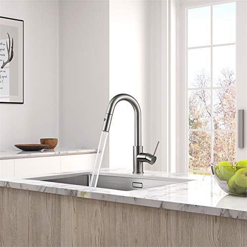 AS59BN Brushed Nickel Bar Faucet or Prep Kitchen Sink Faucet with Pull Down Sprayer and Single Handle - color: Brushed Nickel, style: Classic