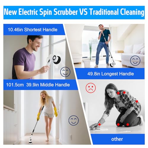 Electric Spin Scrubber,Cordless Cleaning Brush with 8 Replaceable Brush Heads,360°Power Scrubber for Tub and Floor Tile,with 3 Adjustable Speed & Rotatable & Detachable Handle for Bathroom Kitchen Car