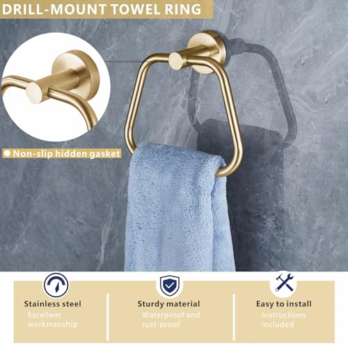 Bath Towel Ring, Bathroom Hardware Towel Holder, Gold Towel Ring for Bathroom, Modern Trapezoid Wall Mounted Towel Hanger, 304 Stainless Steel (Gold) - color: Gold
