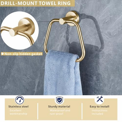 Bath Towel Ring, Bathroom Hardware Towel Holder, Gold Towel Ring for Bathroom, Modern Trapezoid Wall Mounted Towel Hanger, 304 Stainless Steel (Gold) - color: Gold