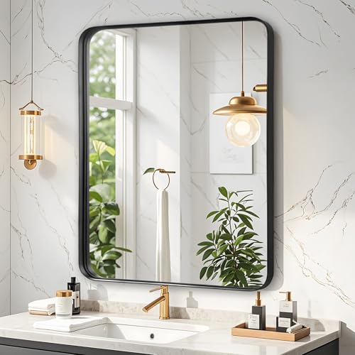 Fabuday Bathroom Mirrors for Over Sink - 24x30 Inch Black Framed Mirror for Bathroom, Small Vanity Mirror with Brushed Black Frame for Bedroom, Restroom, Farmhouse, Entryway Decor - color: Black, size: 24"L x 30"W