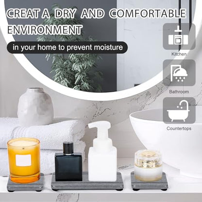 4PCS Stone Drying Trays for Bathroom Sink and Kitchen Counter - Water Absorbing Stone Tray with Diatomaceous Earth, Soap Dish and Coaster - color: Gray 2stripes