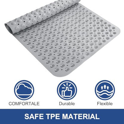 Square Shower Mat Non Slip: 32" x 32" Large Shower Mats for Inside Shower - Soft TPE Cuttable Anti Slip Shower Floor Mat with Drain Holes and Suction Cups - color: Gray