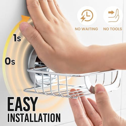 Soap Holder, Soap Dish for Shower, Suction Cup Bar Soap Holder | Soap Bar Holder for Shower, Wall Mounted Self Draining, NO Drill Sponge Holder for Bathroom, Bathtub Kitchen Sink, Silver - style: 1 tier Silver