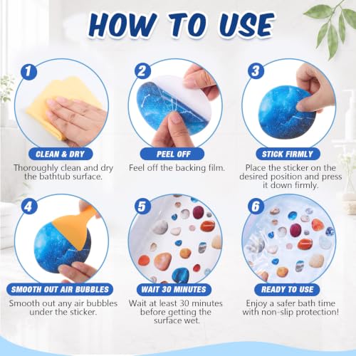 Fullhawl 30 Pcs Pebble Stone Non Slip Shower Stickers, Bathtub Safety | Pebble Stone Designs, Natural Texture Style, Non Slip Surface Adds Safety While Blending With Bathroom Decor - style: Pebble Stone
