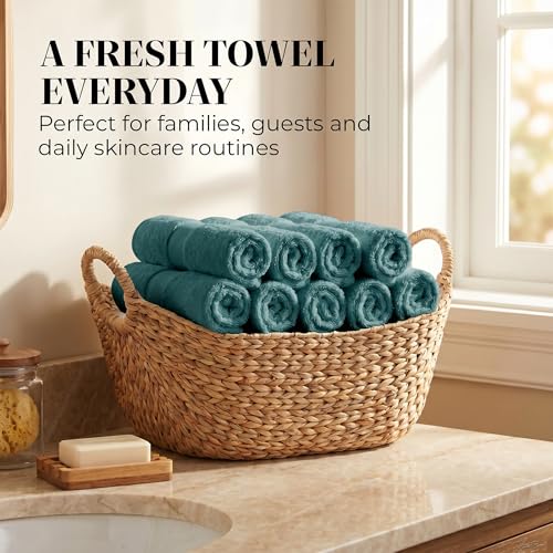 12 Pack Organic Cotton Washcloths, 700 GSM, 13x13in – Slate Gray | Plush face towels set, soft, absorbent, quick-drying wash cloths for showering, GOTS & Oeko-TEX, baby face cloths, 13x13 in - color: Slate Gray