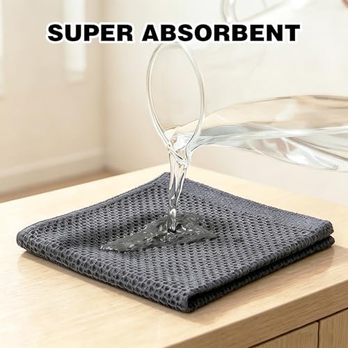 QUILTINA Kitchen Dish Cloths 6 Pack, 12 x 12 Inches, 100% Cotton Waffle Weave Dish Towels, Super Absorbent Quick Drying, Darkgrey - color: Dark Grey, size: 12 x 12 - 6 Pack