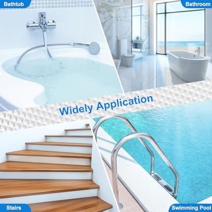 Anti Slip Shower Stickers - 50 PCS Bathtub Non Slip Stickers with Premium Scraper for Bath Tub Shower Bathroom Edge of Bath Tub Shower Floor Swimming Pool Stairs Ladders Boats (Blue)