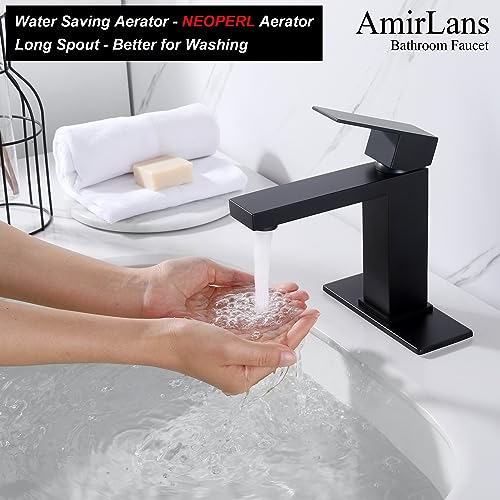 Black Faucet Bathroom, Matte Black Bathroom Faucet Single Hole | Stainless Steel Single Handle 1 Hole Bathroom Sink Faucets with Pop Up Drain, AML-1141-BK - color: Matte Black, size: Short