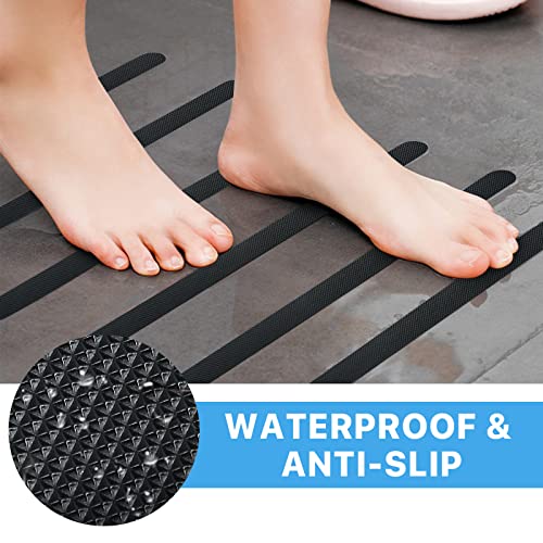 Supkiir Bathtub Non Slip Stickers, 24 PCS Anti Slip Adhesive Shower Treads with Scraper for Bath, Tub, Shower, Pool, Stairs, Ladders, Kitchen, 15’’(Black) - color: Black