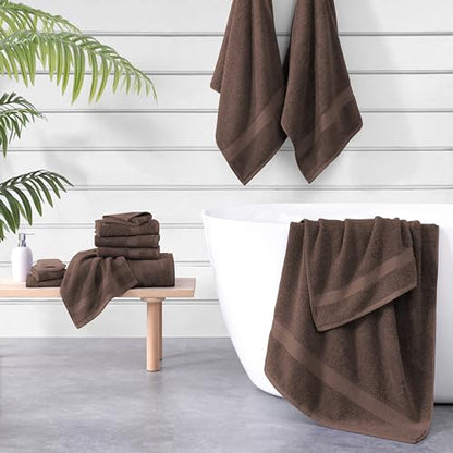 SNOWDROP 12 PC Bath Towel Set - Large Microfiber Towels for Body, Shower, Face, Hotel, Gym - 4 Extra Large, 4 Hand, 4 Wash Cloths - Chocolate