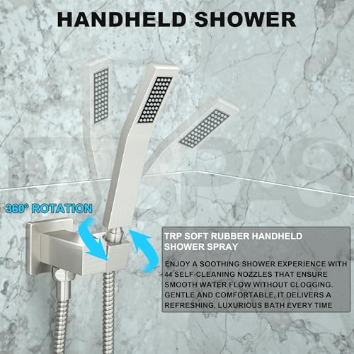 Shower System with 10-Inch Rain Head and Tub Spout | All-Metal Tub Shower Faucet Set, Wall Mounted Rain Showerhead, Handheld Spray, Includes Valve and Trim Kit, Brushed Nickel - color: Brushed Nickel, style: 10"-With Tub Spout
