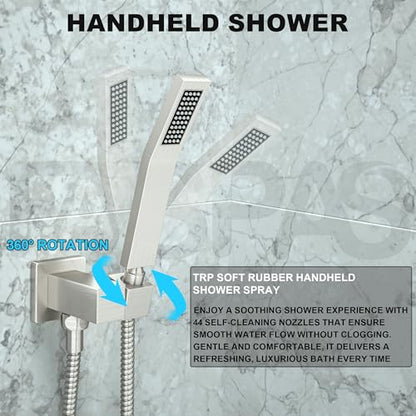 Brushed Nickel Shower System with 10-Inch Rain Showerhead and Handheld | Innovative air-injection technology for low pressure, high-flow rate up to 3.22 GPM ensuring powerful consistent stream - color: Brushed Nickel, style: 10"-Without Tub Spout