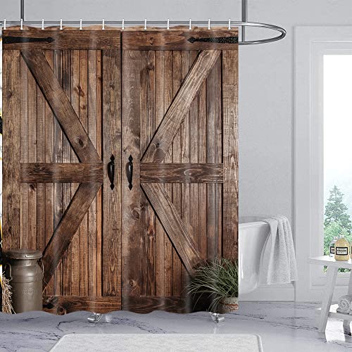 Rustic Barn Door Shower Curtain for Bathroom, Retro Countryside Wood Board Bathroom Decor Curtain Sets,Art Vintage Famhouse Western Bath Curtains RV Shower Curtains with Hooks 60X70IN - color: Pattern 1, size: 60"W x 70"L (Pack of 1)