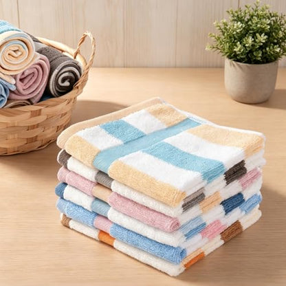 12 Pack Striped Wash Cloths, 13.4” x 13.4”inches 100% Cotton Absorbent Soft Wash Cloths for Showering Bathroom, Kitchen, Gym, Face - 6 Colors