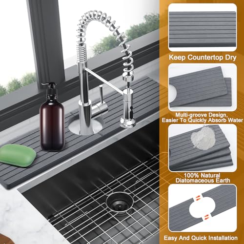2 Pack Stone Faucet Mat for Kitchen Faucet Sink, 23.6x4 Inches, Dark Grey | Olldag Quick Drying Splash Guard Water Protector & Drip Catcher for Bathroom Counter - size: 23.6x4 Inch