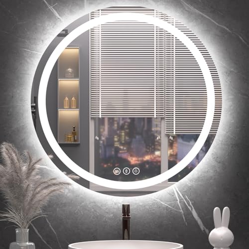 Round LED Bathroom Mirror with Lights, Backlit & Front Lighted, Wall-Mounted Vanity Mirror 3000K/4000K/6000K, Memory Functions, Anti-Fog, Dimmable Smart Mirror (Round 30" x 30") - size: 30"L x 30"W