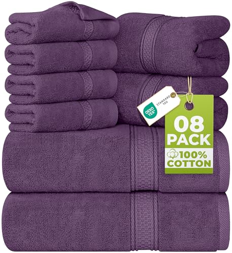 Utopia Towels 8 Piece Luxury Towel Set – Majestic Plush, Super Absorbent & Quicker-to-Dry, Thick 100% Ring Spun Cotton Towels for Bathroom, Spa & Hotel – 2 Bath, 2 Hand, 4 Washcloths, Plum - color: Plum, size: 8 Pieces Towel Set