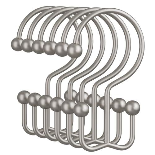 Matte Nickel Shower Curtain Hooks, 12PCS Minimalist Simple Double Shower Curtain Rings, Rust-Resistant Metal Shower Hooks Shower Curtain Hangers, Shower Rings for Bathroom Shower Rods Curtains - color: Matte Nickel, style: Minimalist - Double Hooks