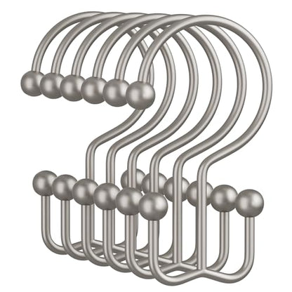 Matte Nickel Shower Curtain Hooks, 12PCS Minimalist Simple Double Shower Curtain Rings, Rust-Resistant Metal Shower Hooks Shower Curtain Hangers, Shower Rings for Bathroom Shower Rods Curtains - color: Matte Nickel, style: Minimalist - Double Hooks