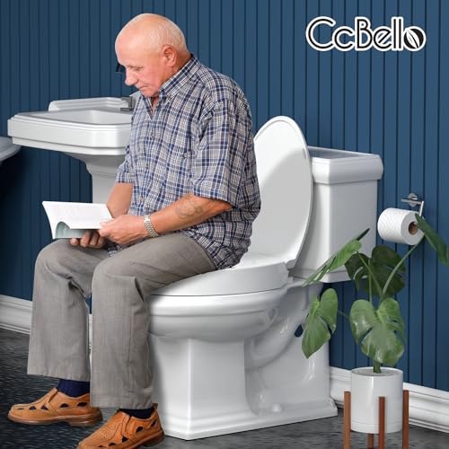 ELONGATED toilet seat risers for seniors, Slow Close, Elevated toilet seat, Heavy Duty, Never Loosen, Raised toilet seat elongated bowl, White(18.5”)