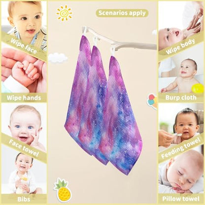 YETTASBIN Galaxy Muslin Baby Hand Washcloths, Soft Cotton Bath Face Towel, 4 Layers Extra Absorbent Feeding Burp Cloth for Newborn Infant, 5 Pack - size: 12 Inch x 5 Pack