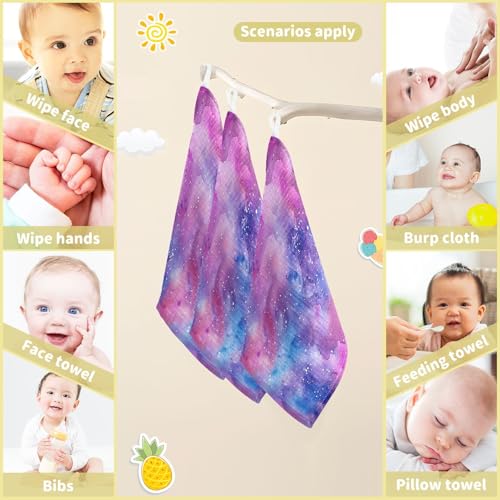 YETTASBIN Galaxy Muslin Baby Hand Washcloths, Soft Cotton Bath Face Towel, 4 Layers Extra Absorbent Feeding Burp Cloth for Newborn Infant, 3 Pack - size: 12 Inch x 3 Pack