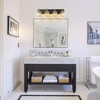 Black Gold Crystal Bathroom Vanity Light, Modern 4-Lights Bathroom Light Fixtures Over Mirror, Crystal Wall Lighting with Polished Gold Finish - color: Black Gold-Round Shade, size: 4-Light