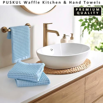 PÜSKÜL Natural 100% Turkish Cotton Waffle Kitchen and Hand Towels, 3-Piece | Turquoise, 32x16" Large, Premium 3D Honeycomb Weave Soft Absorbent Quick-Dry Lint-Free Dish Towel, Oeko-Tex Made in Turkey - color: Turquoise, size: Kitchen & Hand Towels Pack of