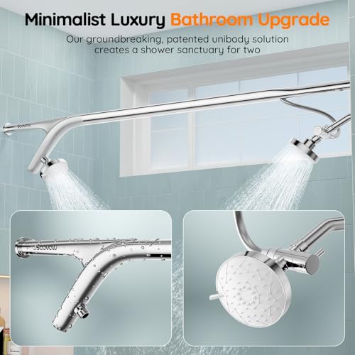 Dual Shower Head System- Double Showerheads for Couples - Chrome | Two People 2 Person Gifts for Women Men - Thicker 304 Stainless Steel, High Pressure, Adjustable, Bathroom Upgrade, SPA-Like - color: Chrome