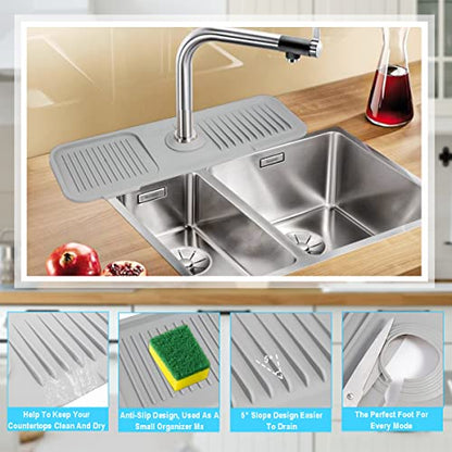 Sink Splash Guard Silicone Sink Faucet Mat Sink Accessories | for Kitchen, Bathroom, Sink Sponge Holder (Grey) - color: Gray