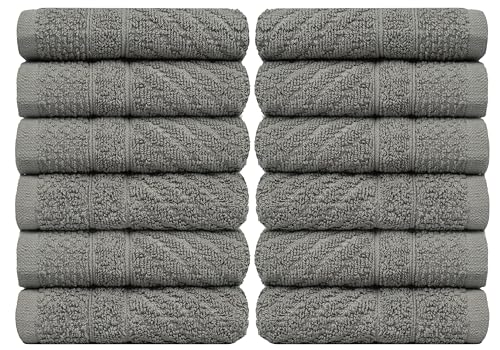 PH Pleasant Home Diagonal Wash Cloths Set - 12 Pack (12” x 12”) – 509 GSM - 100% Ring Spun Cotton Wash Cloth - Super Soft and Highly Absorbent Face Towels (Dark Grey) - color: Dark Grey, style: Diagonal