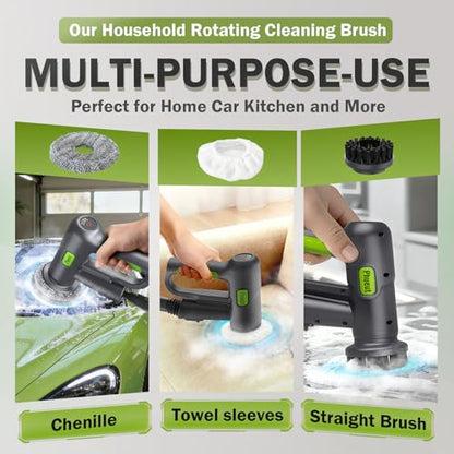 Electric Spin Scrubber Cordless, 2 Speeds Power Cleaning Brush, 150 Mins Runtime Rechargeable Shower Scrubber with 9 Replaceable Accessories for Bathroom, Tile, Grout, Kitchen, Floor, Car