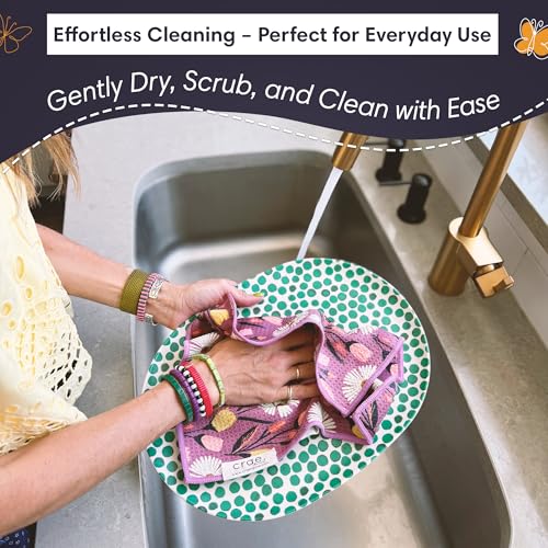 Microfiber Hand Towel & Washcloth Set, Double-Sided Waffle Weave Set of Two | Super Absorbent, Lint-Free, Fast Drying, Wings & Flower Farm Pattern, Purple/Cream, Bathroom, Kitchen, Car & Window Cloth Set - color: Wings & Flower Farm - Purple/Cream, size:
