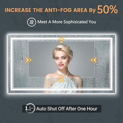 Led Bathroom Mirror, 40x24 Inch, Front & Backlit, Anti-Fog, Wall Mounted, 10W, 192 LED Beads, Silver - size: 40"L x 24"W