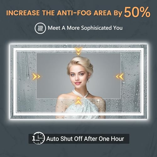 Upgraded Led Bathroom Mirror with Front and Backlit, 48x36 Inch Led Mirror for Bathroom, Anti-Fog, Acrylic Side, Top Tempered Glass, Dimmable, Rotatable Led Bathroom Vanity Mirror - size: 48"L x 36"W