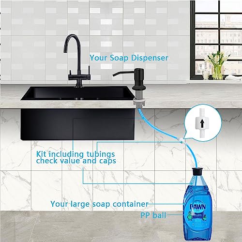 Soap Dispenser for Kitchen Sink, Countertop Soap Dispenser Pump, 47" Silicone Extension Tube Connect to The Soap Bottle Directly, Say Goodbye to Frequent Refills (Black) - color: Black
