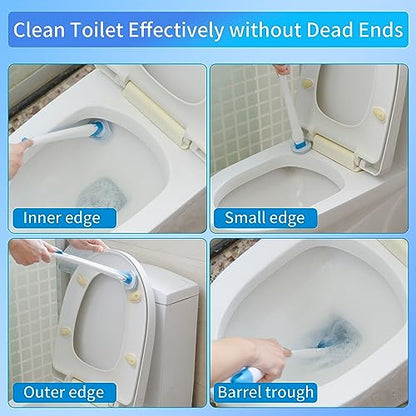Disposable Toilet Brush with 40PCS Refills, Wall Mounted Compact Bathroom Bowl Wand Cleaning System Long Handle with Storage Caddy